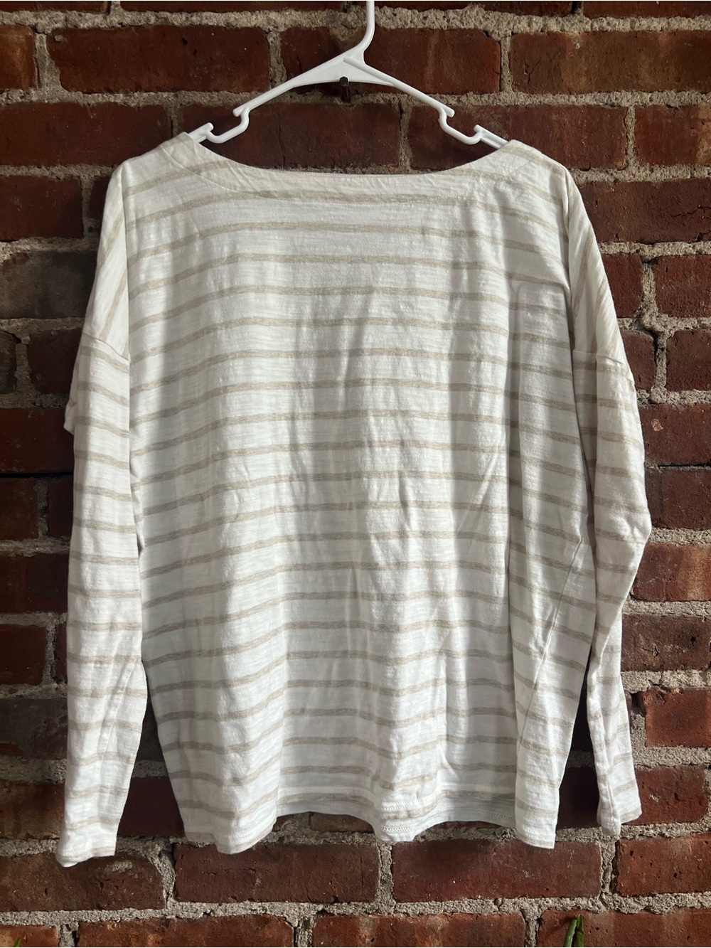 J. Jill Women's Long-Sleeve Striped Crewneck Tee White Tan Coastal Neutral Sz M